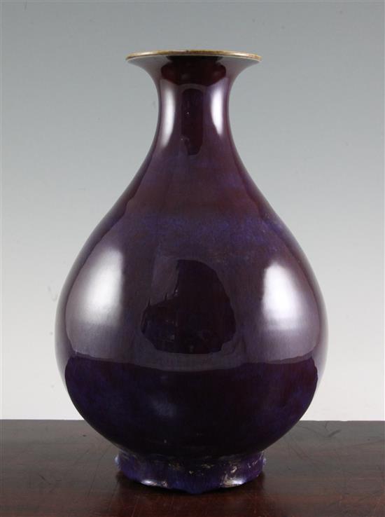 A Chinese flambe glazed pear shaped vase, 34cm